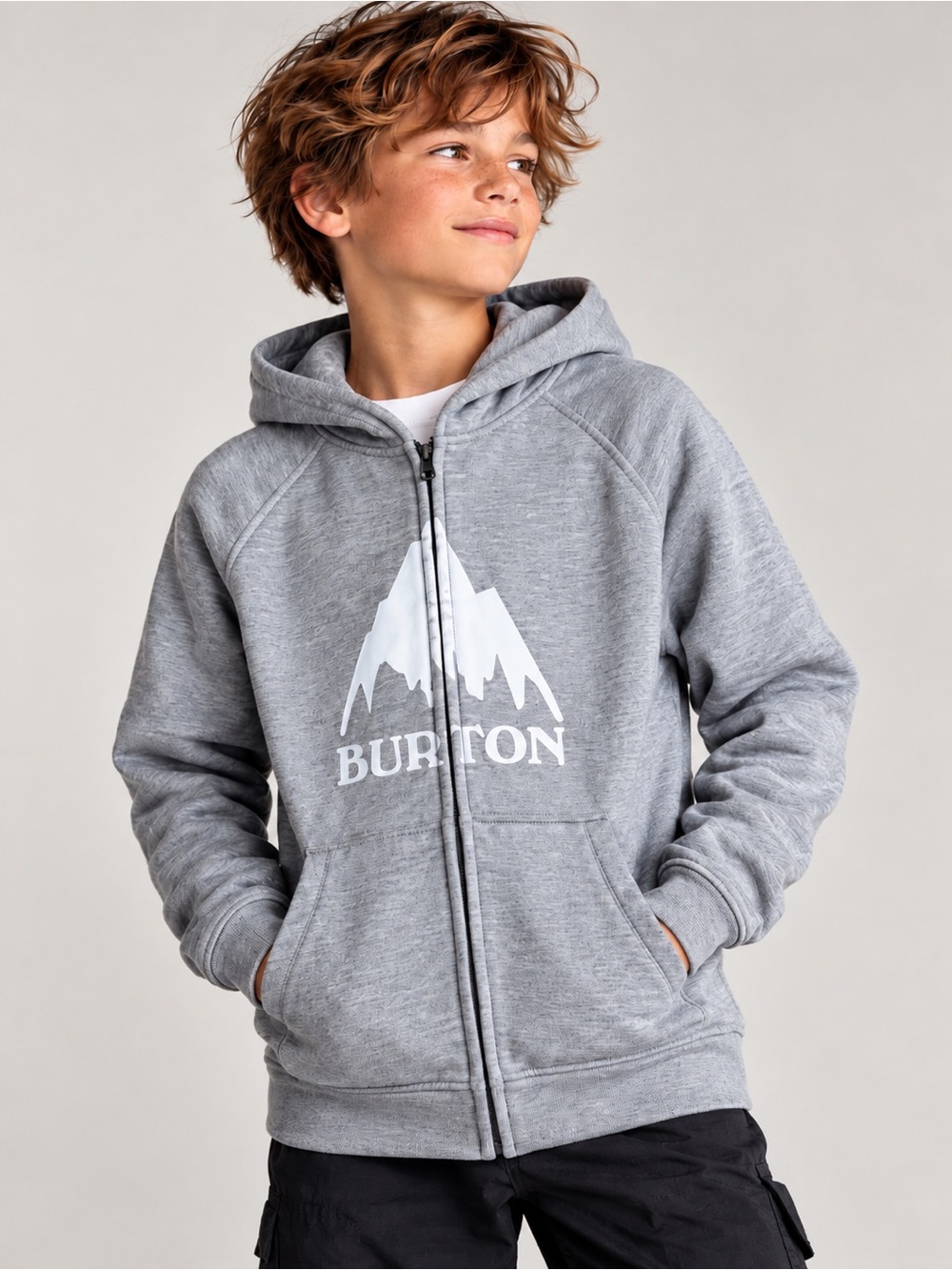 Kids Burton Oak Full-Zip Hoodie Grey Mountain Logo Size M Snowboard Fleece